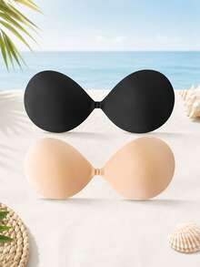 2/4 pièces Soutien-gorge adhésif à coques pleines, soutien-gorge invisible en silicone sans bretelles, coussinets de levage réutilisables et invisibles pour robes dos nu - Multicolore - Voir 12