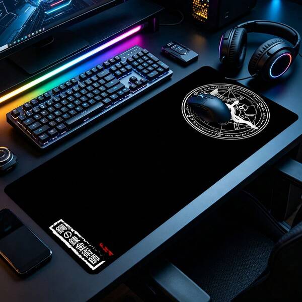 Alas Mouse Lingkaran Sihir Alkimia, Alas Meja Anime Vintage Hitam, Ukuran Ekstra Besar 35,4x15,7 Inci, Alas Keyboard Kantor, Anti Selip, Tepi Jahit, Alas Karet, Aksesori Meja untuk Kantor, Rumah, Hadiah Natal untuk Perempuan, Wanita, dan Pria