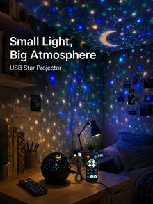 1pc [LED Night Light] Star & Moon Pattern Projection Lamp, Colorful Starry Sky Atmosphere Room Decor Light | Suitable For Dorm, Bedroom, Living Room, Nighttime Setup | USB Powered - Multicolor - View 13