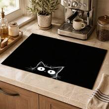1件裝黑色貓咪圖案橡膠吸水乾燥墊，廚房裝飾咖啡機墊，洗衣房配件手工咖啡壺滴水盤，廚房地板墊，桌墊，廚房檯面碗盤乾燥墊，早餐墊，耐熱防滑滴水盤，矽藻土滴水盤，耐污超吸水廚房滴水盤，易清潔碗盤架墊，適用於廚房、餐桌、咖啡店、酒吧、節日、派對、居家裝飾、節日禮物 - 彩色 - 查看 3