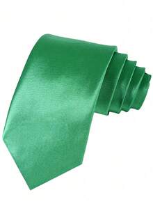 1set Men's Solid Color 8cm Tie And Pocket Square Set, Satin Tie And Handkerchief Set, Business Tie And Pocket Square - Green - View 4