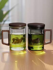 1件 13.5盎司/400毫升玻璃茶壺附濾茶器，玻璃茶壺，適用於散裝茶葉的茶濾器，附濾茶器茶壺，附蓋可浸泡的馬克杯，實木手柄，微波爐適用，適合茶、咖啡、牛奶，適用於客廳、廚房、辦公室、茶會 - 彩色 - 查看 12