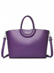 Conjunto de bolsas tote a juego para madre e hija de gran capacidad, bolso de hombro para mujer, bolso de mano de viaje casual y de moda, material PU, bolso principal - Morado - Ver 5