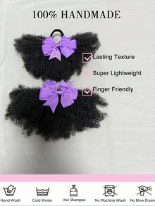 2PCS African Small Curls With Bubble Hair And Ponytail Wig With Bow For Children - 自然黑 - 查看 6