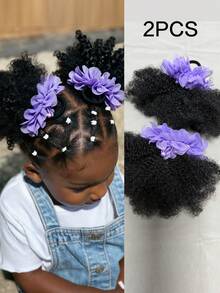 2PCS African Small Curls With Bubble Hair And Ponytail Wig For Children - 黑色 - 查看 11