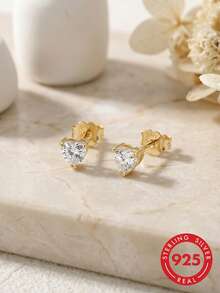 ORSA JEWELS 1 Pair 925 Sterling Silver 14k Gold 0.5CT/1CT/2CT/3CT/4CT 8A Heart Cut Zirconia Stud Earrings Romantic Jewelry For Women, Men Valentine's Day Gift - Heart Cut - View 10