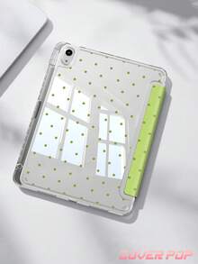 1件裝酪梨綠波點圖案平板保護殼，相容 iPad 9.7/10.2/10.5/10.9/12.9/Pro 11、第10代，相容 Galaxy Tab S6 Lite 10.4吋，相容 Kindle Paperwhite 12代 2024、Kindle（第11代 2024年上市），柔軟防摔，智慧支架/自動喚醒/睡眠，Y型折疊平板保護套，多種視角可調 - 彩色 - 查看 3