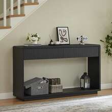 Modern Entryway Console 150 Cm Wide, With Two Large Storage Drawers And An Open Shelf At The Bottom, Ideal For A Hallway Or Living Room (Anthracite Black). - Black - View 1