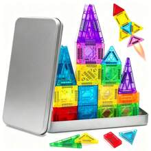 Magnetic Tile Mini Travel Set, Montessori Kindergarten Educational Sensory Toy, Suitable As Birthday Gift For Children 3 Years And Above - 彩色 - 查看 3