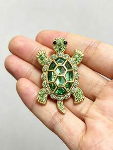 1 pièce Broche tortue en cristal vert, épingle de col en strass ton doré, broche vintage animal marin pour femmes, bijou pour manteau de plage et écharpe, cadeau de Noël et d'anniversaire - Multicolore - Voir 5