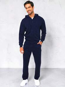 Men Hoodie Co-Ords - Navy Blue - View 1