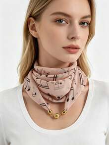1pc Women's Music Note Print Magnetic Buckle Square Scarf, Lightweight Faux Silk Material, Scarf With Built-In Buckle - Multicolor - View 15