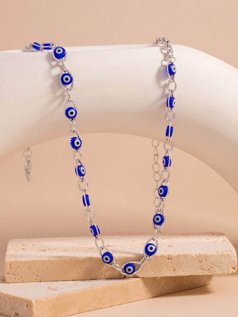 1 buah Kalung Mata Setan Mewah Bergaya Ekstra, Perhiasan Kalung Desain Kreatif Niche - Biru - View 1