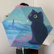 1pc Oil Painting Cat Pattern Mini Pocket Umbrella, Sun Protection And Rainproof Function, Convenient Storage, Suitable For Outdoor Use - Van Gogh Capsule Cat - View 17