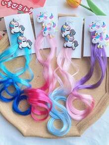 1 Pair Unicorn Gradient Curly Hair Clips, Cute Travel Photo Hair Accessories - Multicolor - View 2
