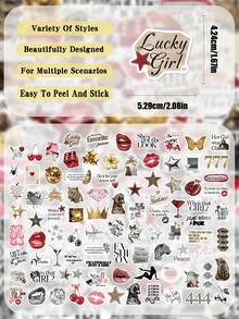 100pcs Silver & Gold Lucky Girl Stickers Set, Holiday Gift, Party & Home Decor, Classroom Reward, Birthday Gift Decoration, Scrapbook, Laptop, Luggage, Guitar, Phone DIY Decals - Lucky Girl Collection - View 2
