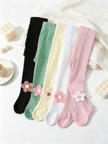 5pcs/Set Legging Ketat Motif Bunga Manis & Lucu untuk Bayi Perempuan, Serbaguna untuk Musim Semi, Musim Gugur, dan Semua Musim, Cocok untuk Pemakaian Sehari-hari, Sempurna sebagai Hadiah - MultiWarna - View 3
