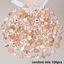 10/20/30/50/80/100pcs Assorted Minimalist Pink Enamel + Gold Alloy Random Mix Heart, Pentagram, Elephant, Leaf Charms Pendants, Suitable For Bag Decoration, Handmade DIY Jewelry Making Necklace Bracelet Earrings Accessories - Pink+Gold - View 25