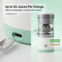 TazTir Electric Citrus Juicer Wireless USB Rechargeable Automatic Orange Lemon Squeezer, Bladeless Mini Fruit Juice Press, Fast 20s Extraction, Easy Clean, Portable For Home Office Travel - Mint Green - View 6
