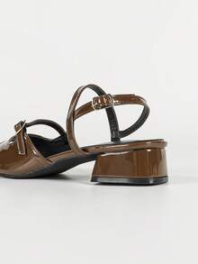 Women's High Heel Sandals, Fashion Back Strap Low Chunky Heel Slingback Commuter Sandals, Casual Beach Slides - Brown - View 6