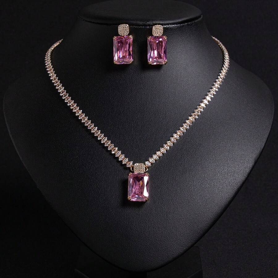 3pcs/1set Women's Fashion Jewelry Set, Fashion, Bridal|Wedding|Necklace Set, Earrings, Necklace, Combination Jewelry, Shiny|Luxury|Women's Fashion Jewelry|Accessories Gift