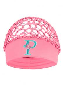 Floral Embroidered Letter Mesh Cap For Women - Personalized Initial Alphabet Elastic Wide Band Hair Bonnet, Crochet Hollow Out Night Sleep Hat - Pink - View 18