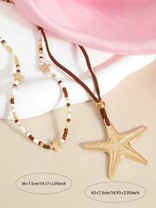 1pc Exaggerated Personalized Ocean-Themed Starfish Vacation Style Necklace - Golden Starfish - View 3
