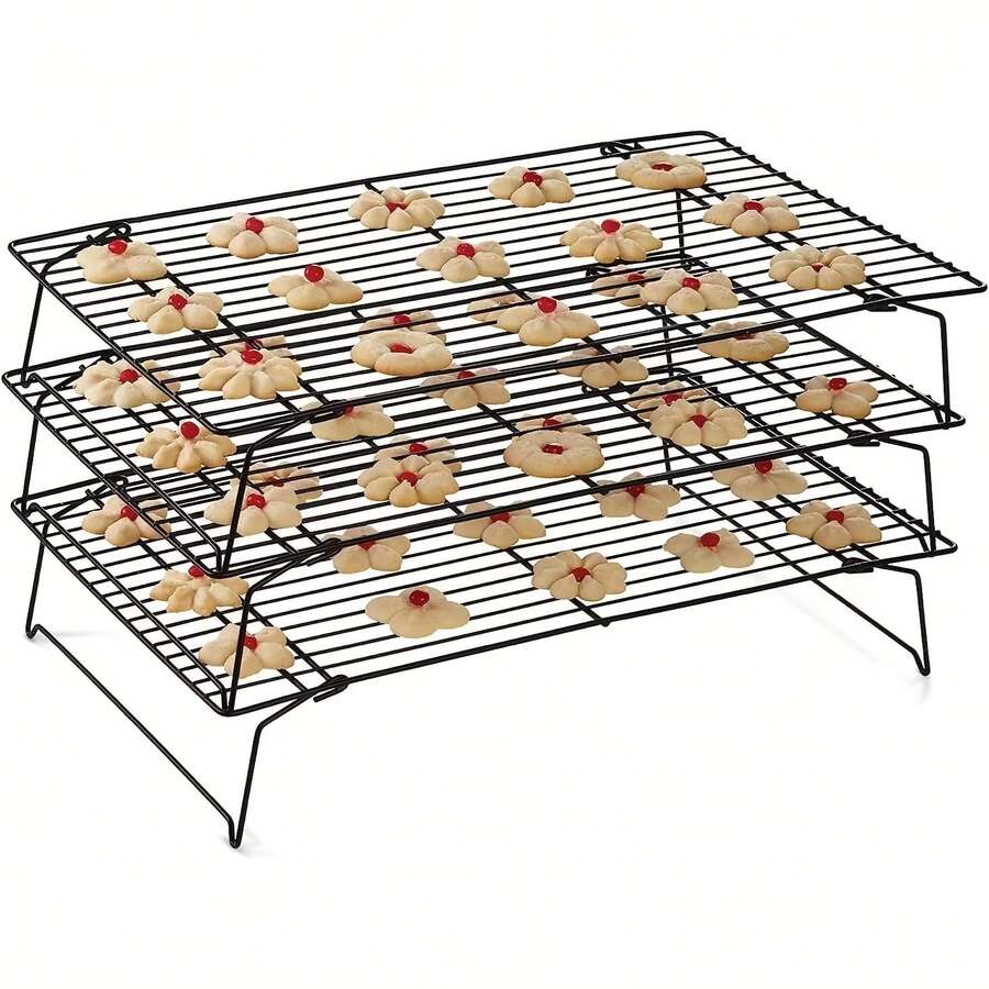 1/2/3-Piece Baking Cooling Rack Set – Carbon Steel Wire Cookie Cooling Rack, Multi-Layer Stackable Cookie Rack, Suitable For Cakes, Pastries And Fruits – Foldable, Dishwasher (Black)