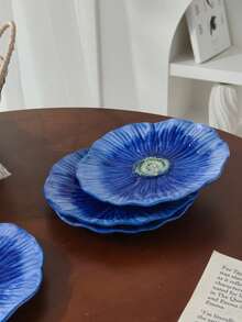 Cabin Kangaroo Blue Poppy Ceramic Plate, Hand-Painted Embossed Floral Dessert Plate, 6-Inch Aesthetic Snack Plate, Suitable For Appetizers, Snacks, Home Kitchen Tableware Decor, Housewarming Gift - Multicolor - View 8