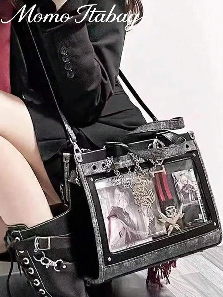 Y2K Elegant Vintage School Crossbody Bags Clear,New Simple Girls Shoulder Bag Preppy College Student Handbag With Badge Display Plate,Ita Bag,DIY Ita Bag,JK Back To School Gift,Ccert Anime Fans Bag Women(Only Bag) - Multicolor - View 1