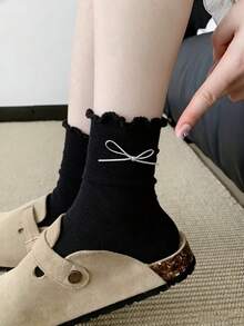1/5 Pairs Spring/Summer Thin Breathable Lace Wire Bow Sweet Mid-Calf Socks - Multicolor - View 6