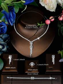1 Set Minimalist Elegant Mini Pear-Shaped Zirconia Jewelry Set, Delicate Tennis Chain Low-Key Sparkling Diamond Design + High-End Business Cocktail, Brand Salon Exquisite Outfit Accessories - Silver - View 7