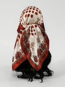 1PC Women's Minimalist Polka Dot Print 90cm Square Scarf, Fashion Paisley Pattern Accent, 2026 New Bandana, Versatile Waist Belt, Bag Accessory, Ribbon, Headscarf, Headpiece, Fashion Scarf - Red - View 4