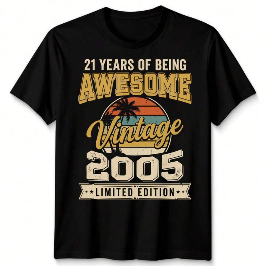 21st Birthday Vintage Unisex T Shirt 2005 Limited Edition Retro Gift Party - Black - View 1