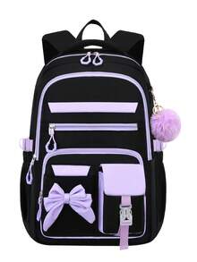 Teen Casual Bowknot Backpack, Fits 15.6 Inch Laptop, With Adjustable Shoulder Straps, Suitable For Daily Commute And School Use - PURPLE1 - View 12