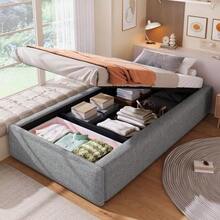 90*200cm Upholstered Bed, Platform Bed, Upholstered Bed Without Headboard, With Hydraulic Storage And A Drawer - Gray - View 4