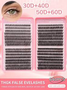 LUCK LTGIRL 640片 D捲度簇裝假睫毛 8-16mm 30D+40D+50D+60D 柔軟輕盈可重複使用 單根接睫毛套組 適用日常、婚禮、派對、萬聖節 - D - 查看 3