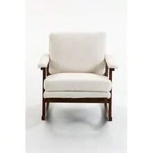 Sillón auxiliar de estilo moderno de mediados de siglo, mecedora con estructura de madera, sillón tapizado, silla de lectura para dormitorio y jardín de invierno. - Blanco - Ver 8