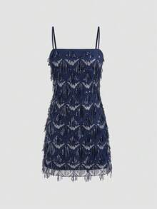 Glam Sequin Fringe Cami Mini Dress Women Bodycon Party Stage Performance Dress - 藍色 - 查看 4
