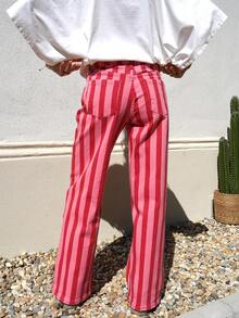 New Fashion Striped Women's Long Pants, Vacation College Daily All-Season Color-Block Trousers - Pink Stripes - View 3