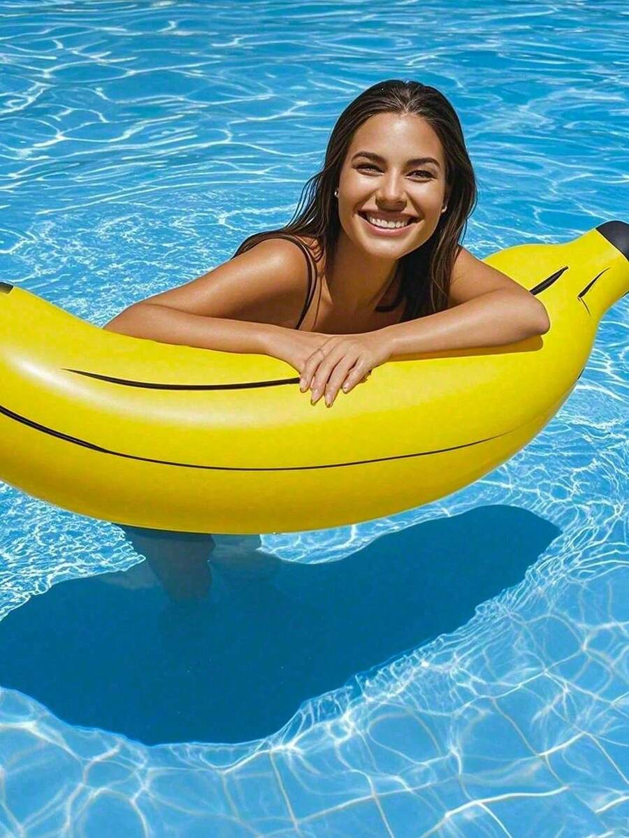 1pc Cartoon Banana Shaped Inflatable Float, Thickened PVC Material, Easy To Store Inflatable Floating Raft, Suitable For Vacation Party, Swimming Pool, Beach, Water Party, Photography, Etc. - Banana Floats - View 1