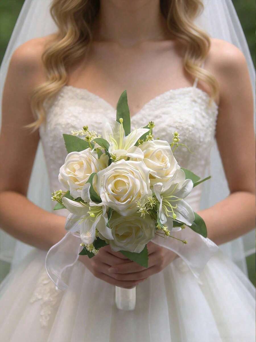 1 buah Buket Bunga Pengantin, Bunga Buatan untuk Pengiring Pengantin, Bunga Tangan Pengantin untuk Perlengkapan Pernikahan, Aksesoris Pernikahan - MultiWarna - View 1