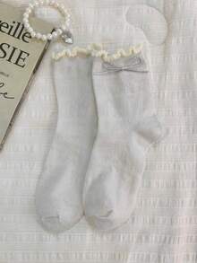 1/5 Pairs Spring/Summer Thin Breathable Lace Wire Bow Sweet Mid-Calf Socks - Multicolor - View 16