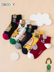 5 Pairs SNOOPY Authentic Charlie Brown Puppy Cartoon Pattern Women's Short Socks - Multicolor - View 1