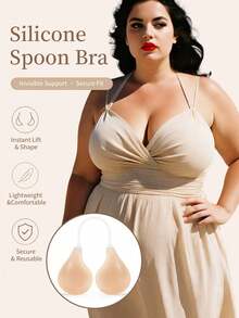 vfvQueen 1pc Plus Size Self-Adhesive Pull-Up Halter Bra, Reusable Invisible Self-Adhesive Breast Lift Bra Pads, Seamless Design, Suitable For Lingerie, Sleepwear And Special Occasions, Fashionable Design, Comfortable Fit, Designed For Women, Special Occasion Sleepwear, Streamlined Push-Up Design - Apricot - View 1