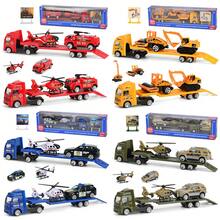 1:64比例 4件組警察運輸卡車玩具套裝，合金與塑膠壓鑄消防車、軍用車、警車與直升機模型，迷你摩擦動力工程拖車，兒童車輛玩具組，適合男孩與女孩的生日禮物 - 藍色 - 查看 13