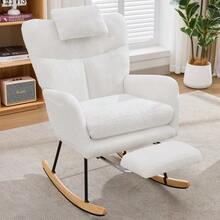 Modern Design: Rocking Chair, Rocking Chair With Footrest, Relaxation Chair, Reclining Chair, Lounge Chair With Armrests, Soft Velvet Upholstery, Load Capacity Up To 100 Kg. Suitable For The Bedroom, Living Room And Garden. - 白色1 - 查看 5