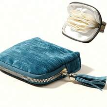 1pc Portable Travel Jewelry Storage Bag With Tassel Zipper, Premium Quality Portable Jewelry Box, Multi-Layer Storage For Crystal Bracelets And Bangles, Fashionable Velvet Jewelry Bag, Portable Zipper Jewelry Box - Multicolor - View 13