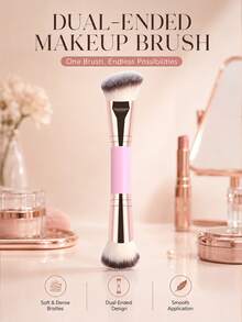 Dual-Ended Makeup Brush - Angled Contour Brush And Flat Foundation Brush, Suitable For BB Cream, Liquid Foundation, Achieving Seamless Blending, Shading And Contouring (Professional Makeup Brush Set), Foundation Brush, Concealer Brush, Blush Brush, Contour Brush, Blush Brush, Contour Brush, Powder Brush, Foundation Brush, Blush Brush - Rose Gold - View 2