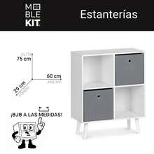KIWI MOBLEKIT | Wooden Shelves For Storage And Decoration, Cube Or Rectangular Models With Door Or Drawer Options, Modern Auxiliary Furniture For Living Room, Bedroom Or Office - 四格書架 60x29x75 公分 白色和灰色 - 查看 3